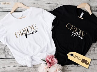 JGA T-shirt Da Sposa Con Scritta BRAUT E Cuore - Bianco E Oro Rosa - Addio Al Nubilato - Regali Per Feste