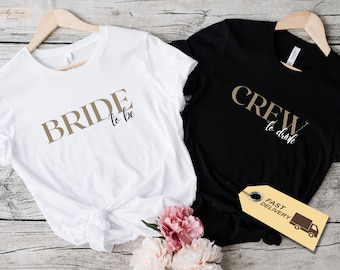 Minimalistisches Braut To Be Shirt für Frau, JGA Bride & Crew T-Shirt, Hochzeitsgeschenk für Bräute, Bachelorette Party Tshirt, Verlobung T-Shirt