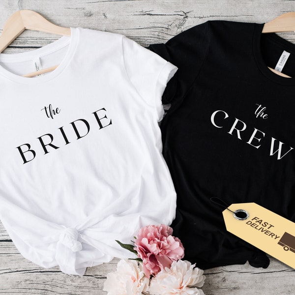 Camiseta JGA de mujer "Bride & Crew" simple y moderna, regalo de boda para novias, camiseta de novia del equipo, camisa de despedida de soltera, camiseta de compromiso