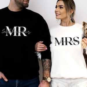 Personalized Mr & Mrs Matching Couple Shirts, Engagement Sweatshirts Custom, Wedding Gifts For Couples, Bride Groom Hoodie Minimalist