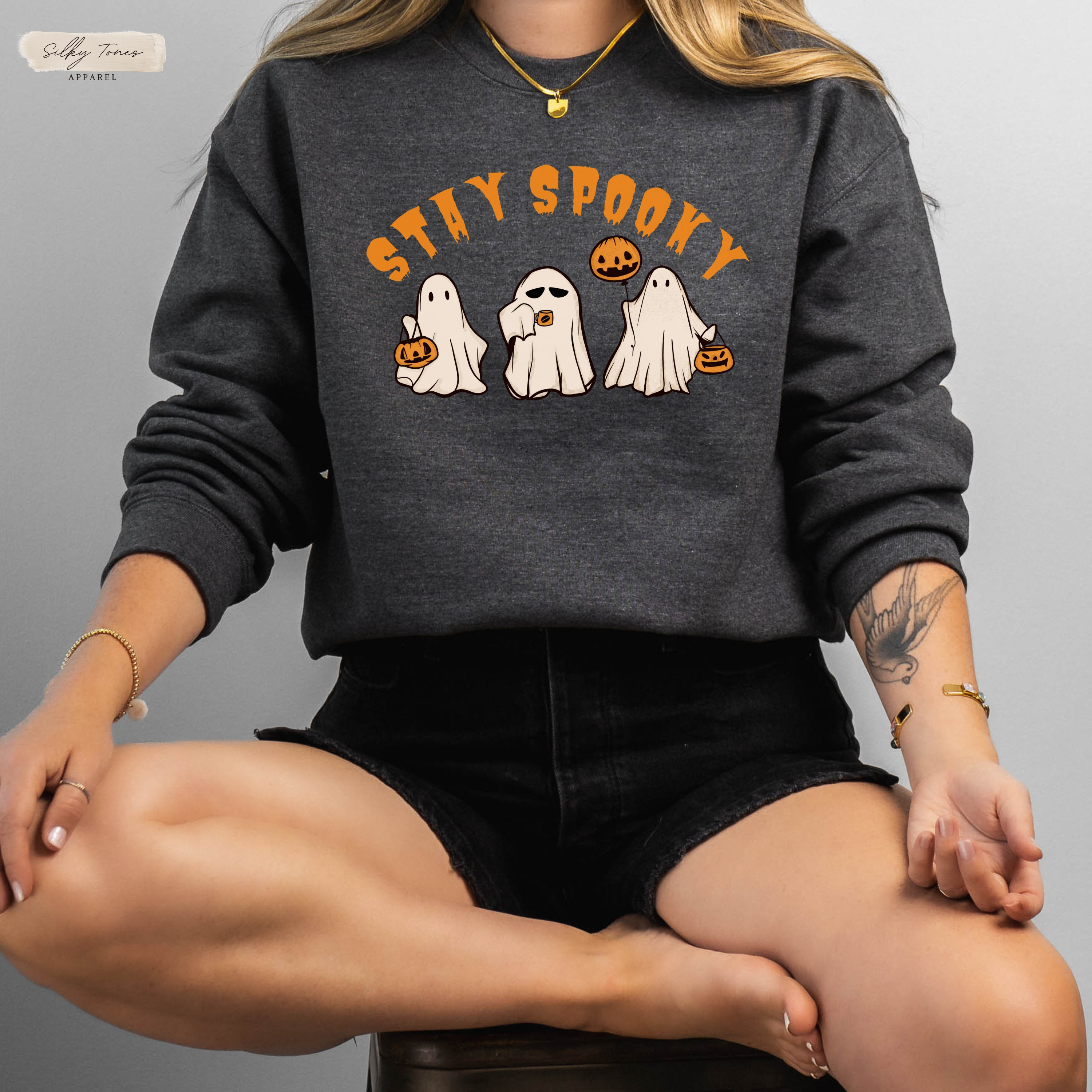 Sweat-shirt Femme Halloween - Motif Fantôme - Manches Longues - Coupe Décontractée Grande Taille - Pour Fête Ou Maison