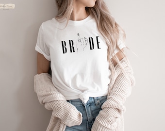 Woman's Unique JGA Shirts Bride & Tribe, Wedding gift for brides, Team Bride Tshirt, Finger Ring Bride T Shirt, Minimalist Bride Team Shirts