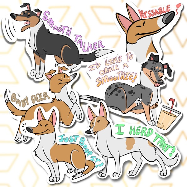 Smooth Collie Sticker Pack || Set of 6 Unique Dogs