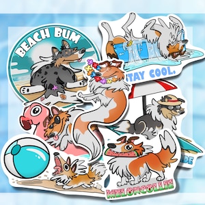 Set di adesivi Rough Collie / Set di 7 / Tema estivo