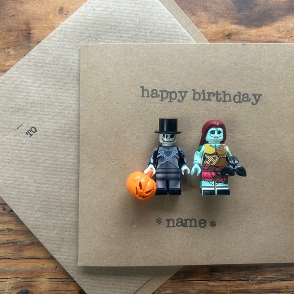 Carte personnalisée Cadeau Anniversaire Anniversaire, Jack Skellington et Sally Cauchemar avant Noël Halloween MiniFigure LIVRAISON GRATUITE AU ROYAUME-UNI