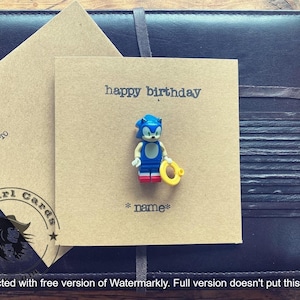 Hand Stamped Minifigure Greeting Card Gift Personalised Happy Birthday Hedgehog FREE UK SHIPPING