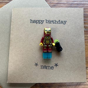 Cartão de felicitações em minifigura estampado à mão, presente personalizado, feliz aniversário, pai, homem de ferro 3000, marido, namorado, super-herói, frete grátis para o reino unido