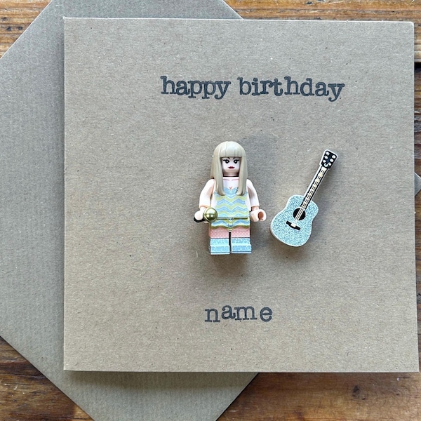 Hand Stamped Greeting Card Gift Happy Birthday Personalised Taylor  MiniFigure Swift Era FREE UK SHIPPING