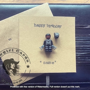 Carte de voeux miniature estampée à la main, cadeau personnalisé de joyeux anniversaire, super-héros panthère noire, livraison gratuite au Royaume-Uni