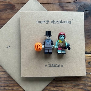 Gepersonaliseerde kerstkaart Jack Skellington en Sally Nightmare Before Christmas Halloweencadeau minifiguurkousvuller GRATIS VERZENDING VK