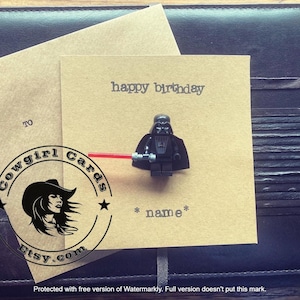 Cartão de felicitações com minifigura carimbada à mão, presente personalizado, feliz aniversário, Darth Dark Side, Star Wars, frete grátis para o Reino Unido