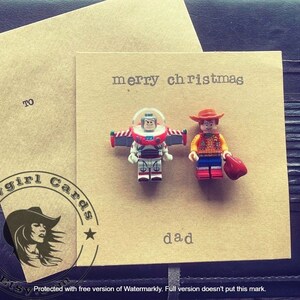 Carte de voeux miniature estampée à la main, cadeau joyeux Noël Buzz et Woody Toy Story spécial Noël, livraison gratuite au Royaume-Uni