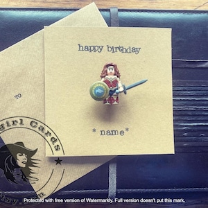 Handgestempeld wenskaart cadeau gepersonaliseerde gelukkige verjaardag moeder vrouw geweldig wonder superheld minifiguur GRATIS VERZENDING VK
