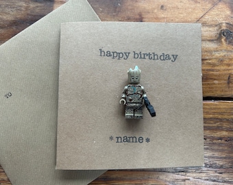 Hand gestempelt Grußkarte Geschenk alles Gute zum Geburtstag personalisierte Guardians of the Galaxy ich bin Familie Minifigur FREE UK VERSAND