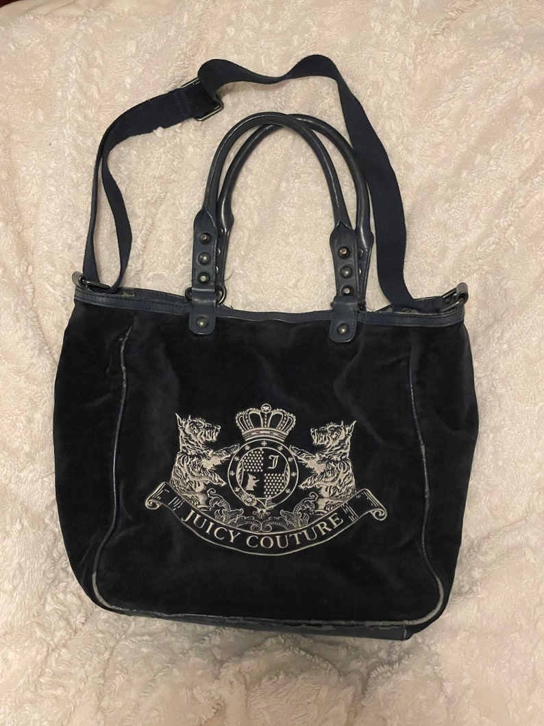 Vintage Juicy Couture Bag Y2k Navy Blue Velvet and Leather - Etsy