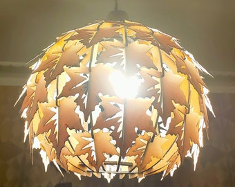 Maple Leaf Cone hanging wooden chandelier lamp, wood, shade, pendant light template laser cut, digital download ( dwg, dxf, jpg, png )