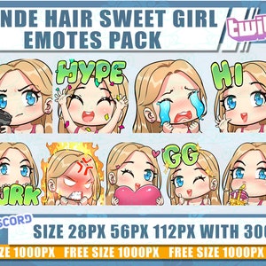 Blonde Hair Twitch emotes, Girl Emotes, Cute Girl emotes, emotes bundle, emote twitch, chibi emotes, Twitch emotes,discord,Blonde hair Chibi