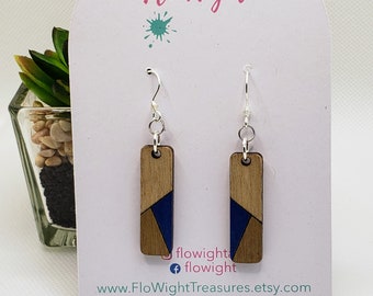 Laser Cut Wooden Geometric Lightweight, Stainless Steel, Hypoallergenic Drop Earrings