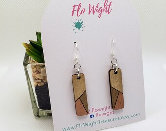 Laser Cut Wooden Geometric Lightweight, Stainless Steel, Hypoallergenic Drop Earrings