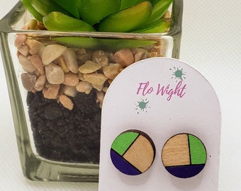 Laser Cut Wooden Stud Earrings, Lightweight Hypoallergenic Stainless Steel.