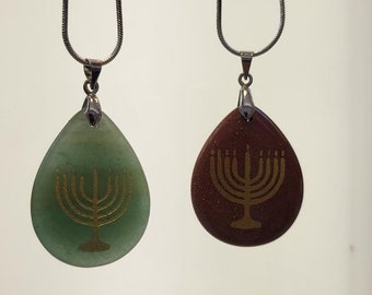 Menorah Natural Stone Necklace pendant