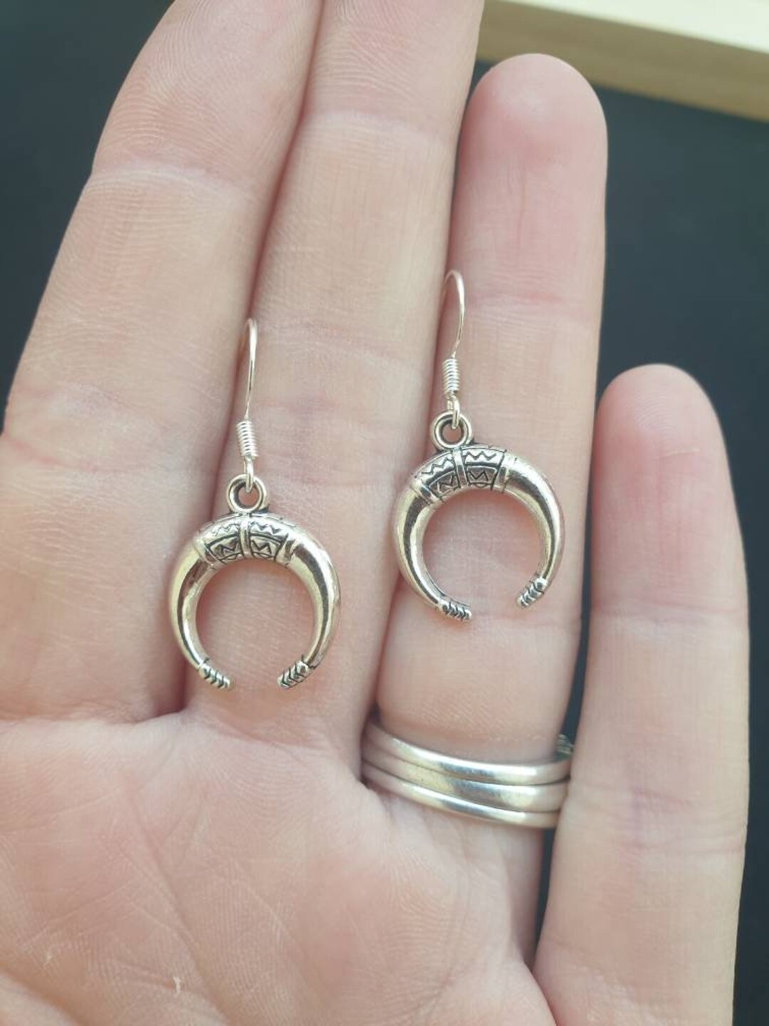 Crescent Horn Earrings, Double Horn Dangle Earrings, Half