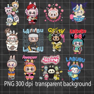 12 png Comfy Cartoon Labubu Monster Tee - Different Character Styles for Kids & Adults