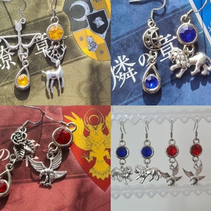 Kolczyki Fire Emblem Three Houses – niebieskie lwy, czarne orły, złoty jeleń, Fe3h