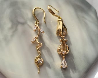 Orpheus and Eurydice Inspired Asymmetrical Earrings - Greek Mythology