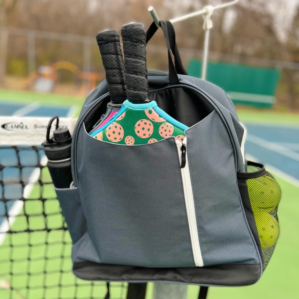 Pickleball Backpack in Grey fits 2 paddles
