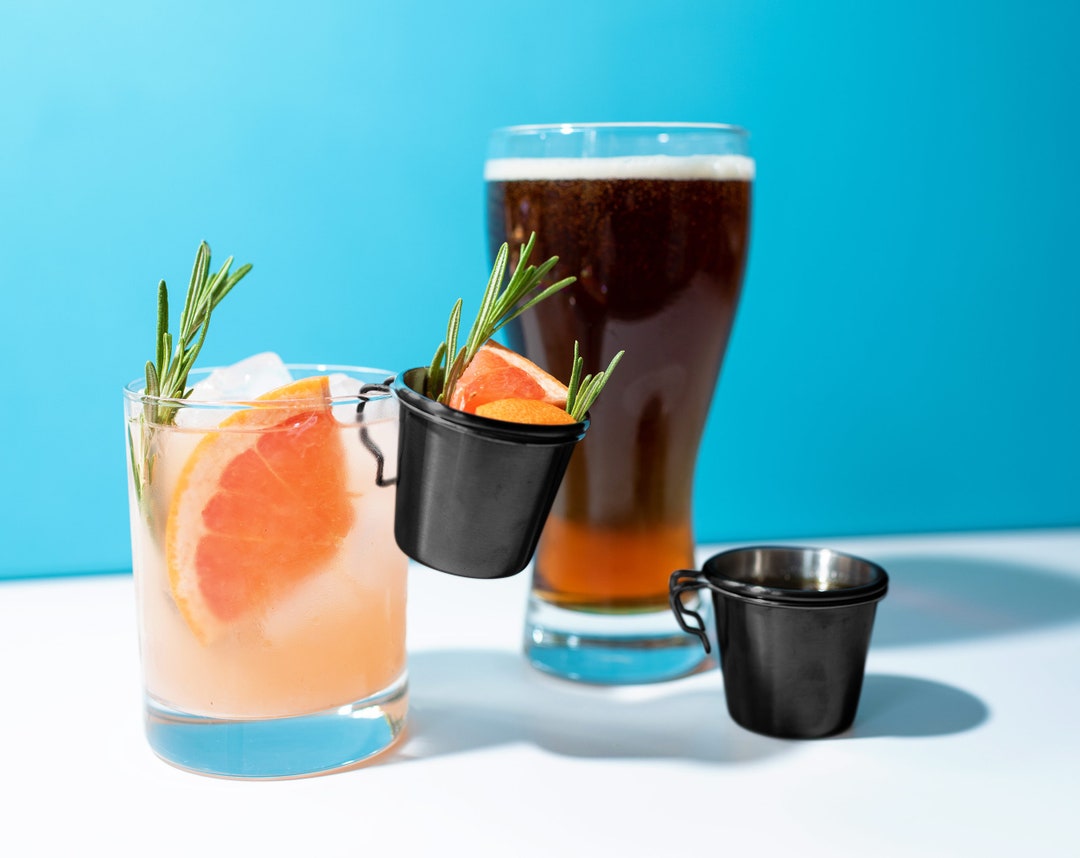 Black Shot Buckets, Set of 4 2oz Metal Shot Glass With Handle Gifts for