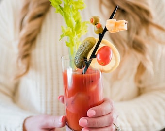 Bloody Mary Skewers with Garnish Picks: Stainless Steel Drink Accessories, Set of 4