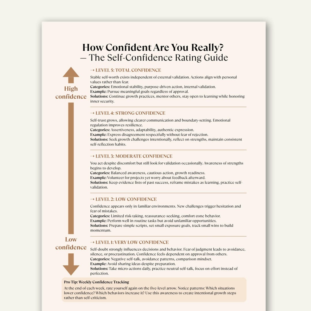 Self Confidence Rating Guide Cheat Sheet Printable, Confidence ...