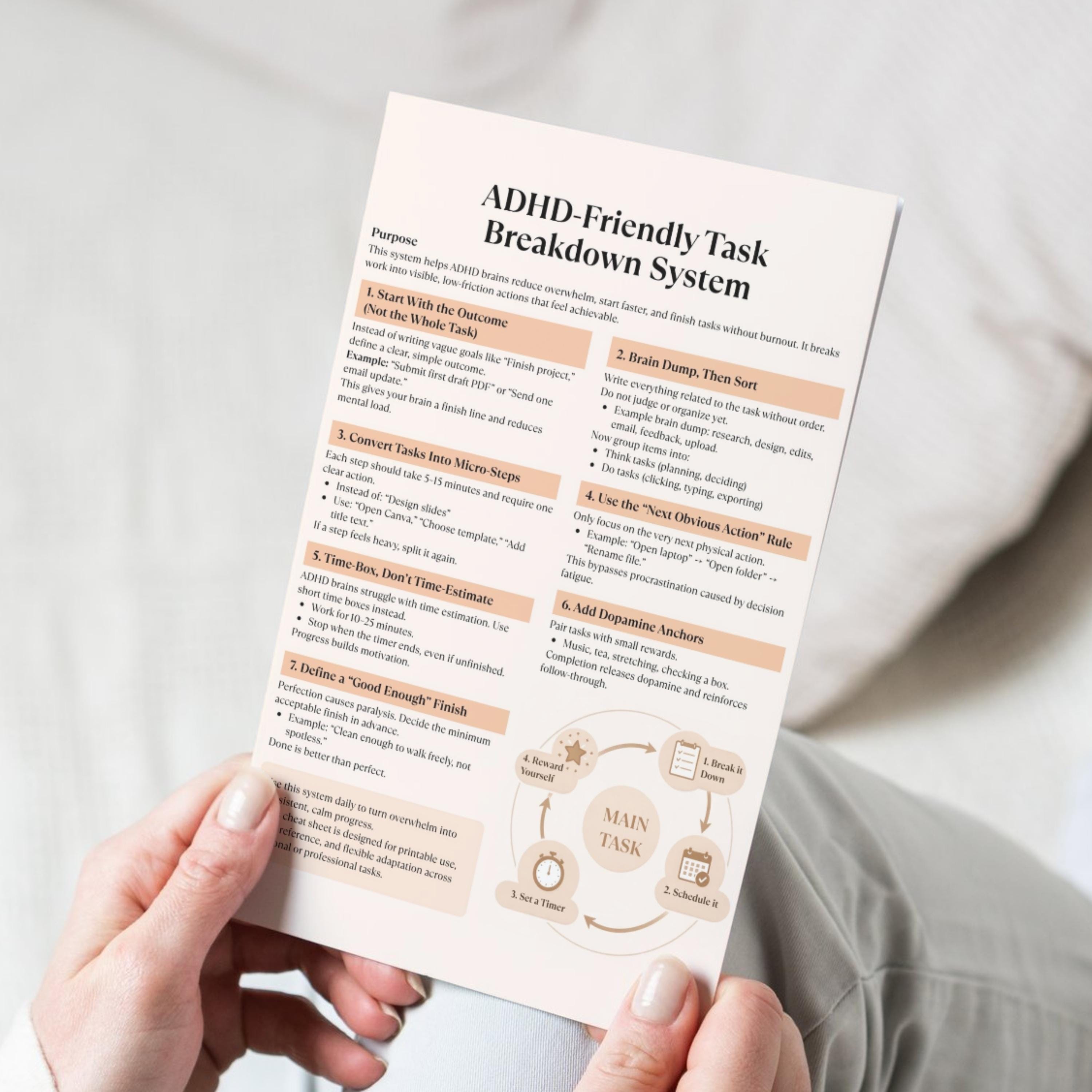 ADHD Task Management Cheat Sheet, Printable Productivity System (PDF ...
