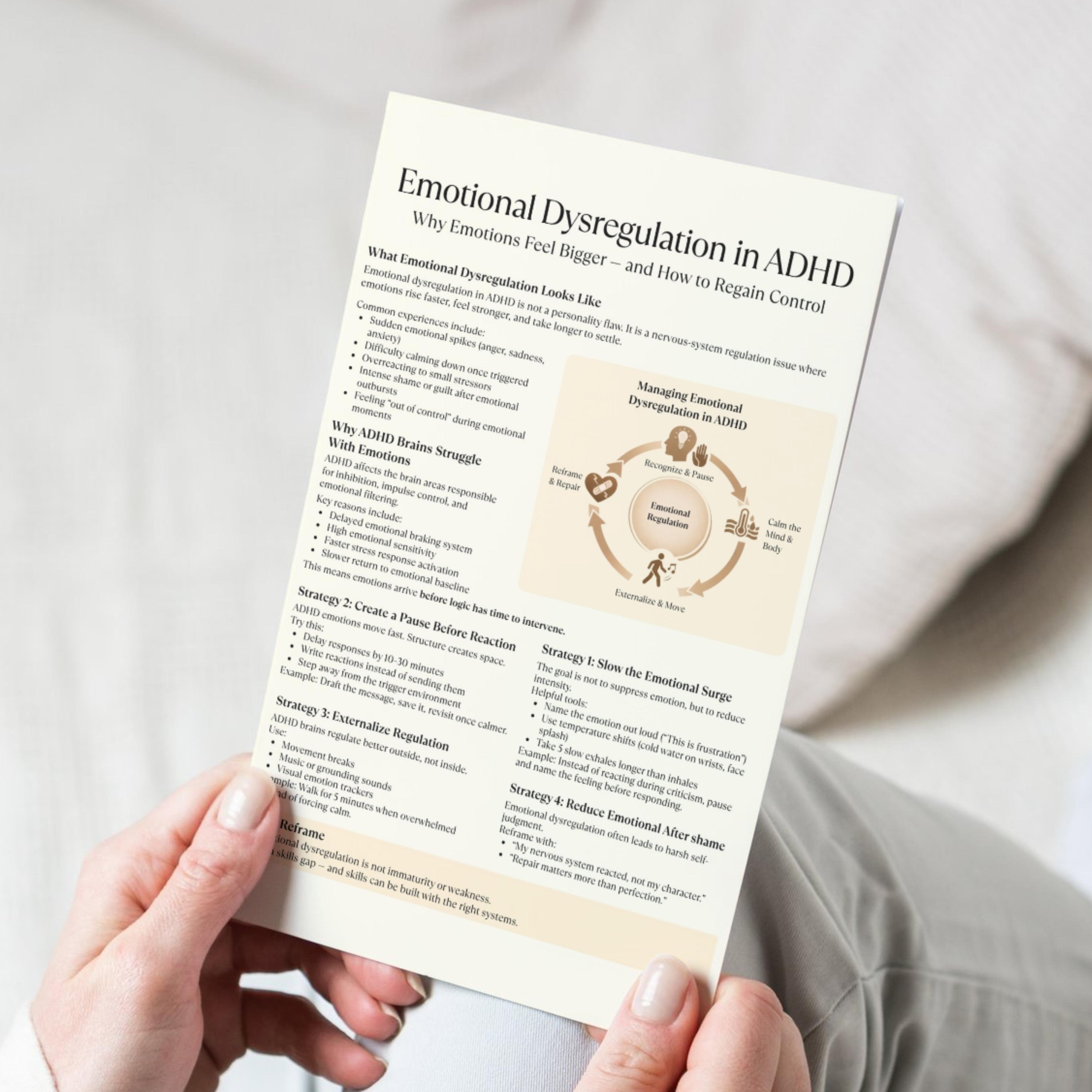 Emotional Dysregulation in ADHD Cheat Sheet, Emotional Regulation Tools ...