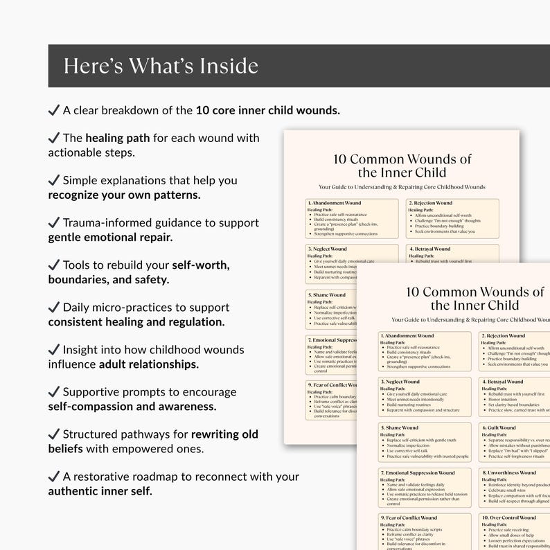 10 Inner Child Wounds Healing Cheat Sheet, Trauma Recovery Printable ...