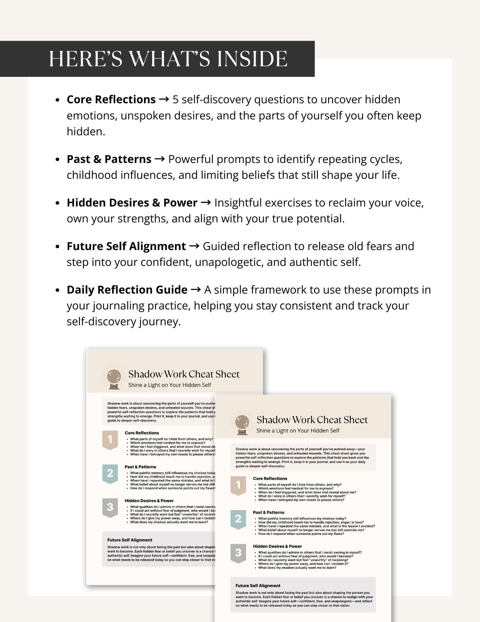 Shadow Work Cheat Sheet, Self Discovery and Healing Printable, Trauma ...