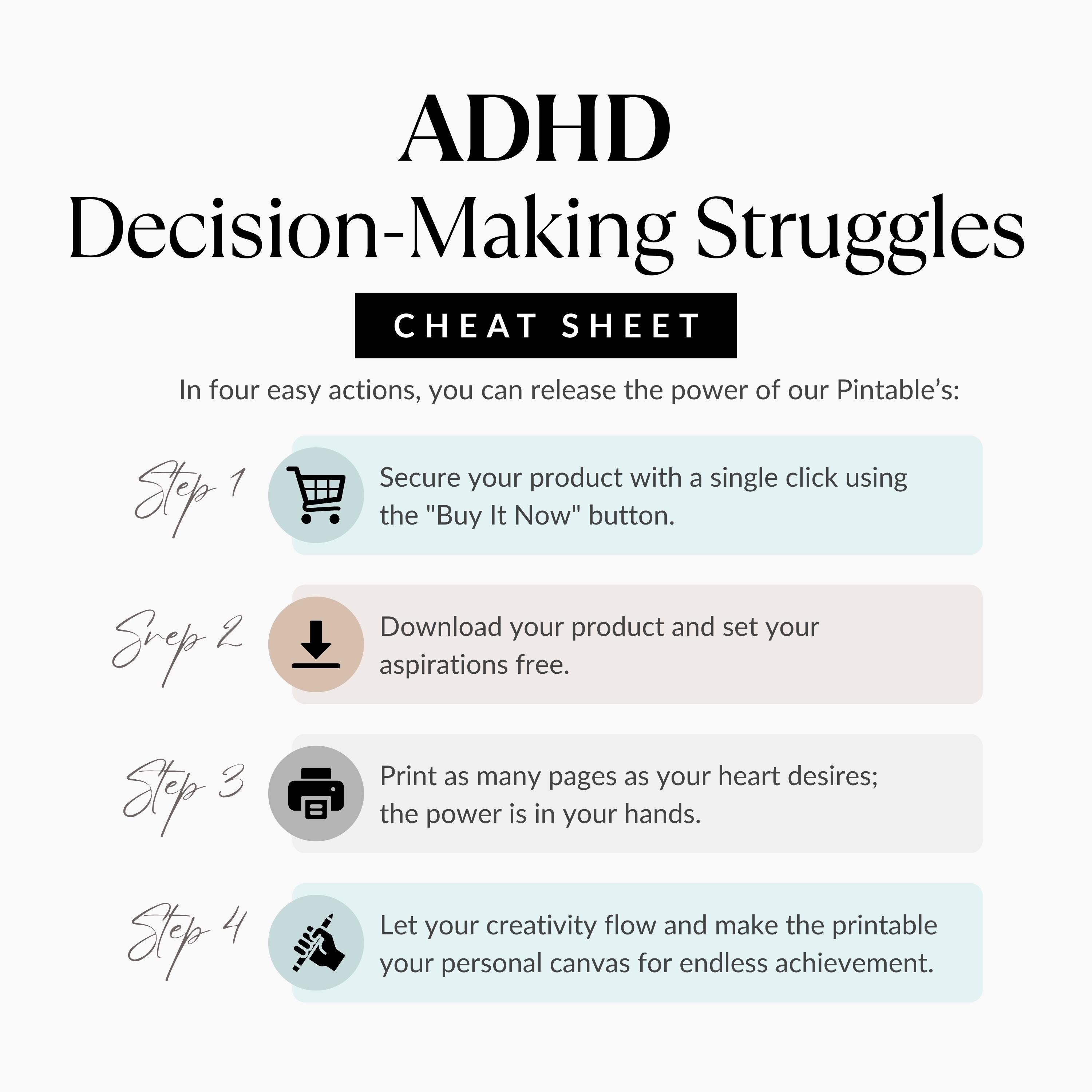 ADHD Decision-making Cheat Sheet Printable, Executive Function and ...