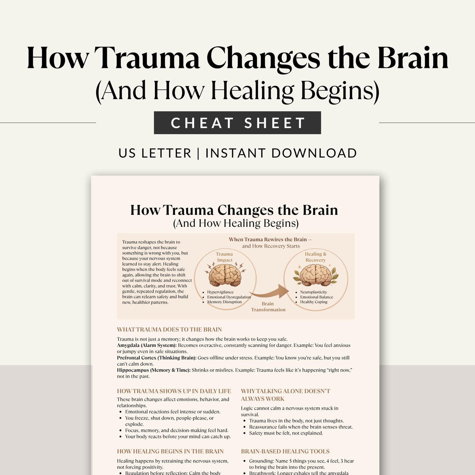 How Trauma Changes the Brain Cheat Sheet, Trauma Healing Guide, Nervous ...