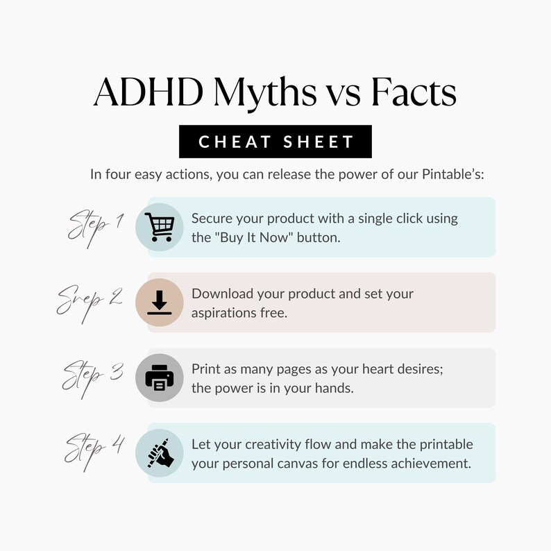 ADHD Myths Vs Facts Cheat Sheet, Adult ADHD Printable, Therapy ...