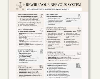 Nervous System Regulation Cheat Sheet, Trauma Healing, Stress Relief (PDF)