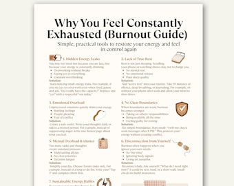 Burnout Genesung Spickzettel, Warum Sie sich erschöpft fühlen, Psychische Gesundheit Printable, Self Care Guide