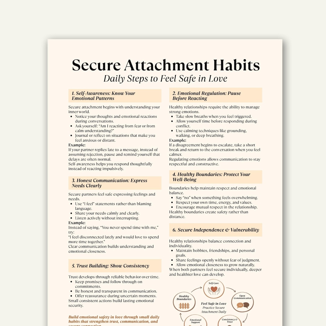 Secure Attachment Habits Cheat Sheet, Attachment Style Therapy ...