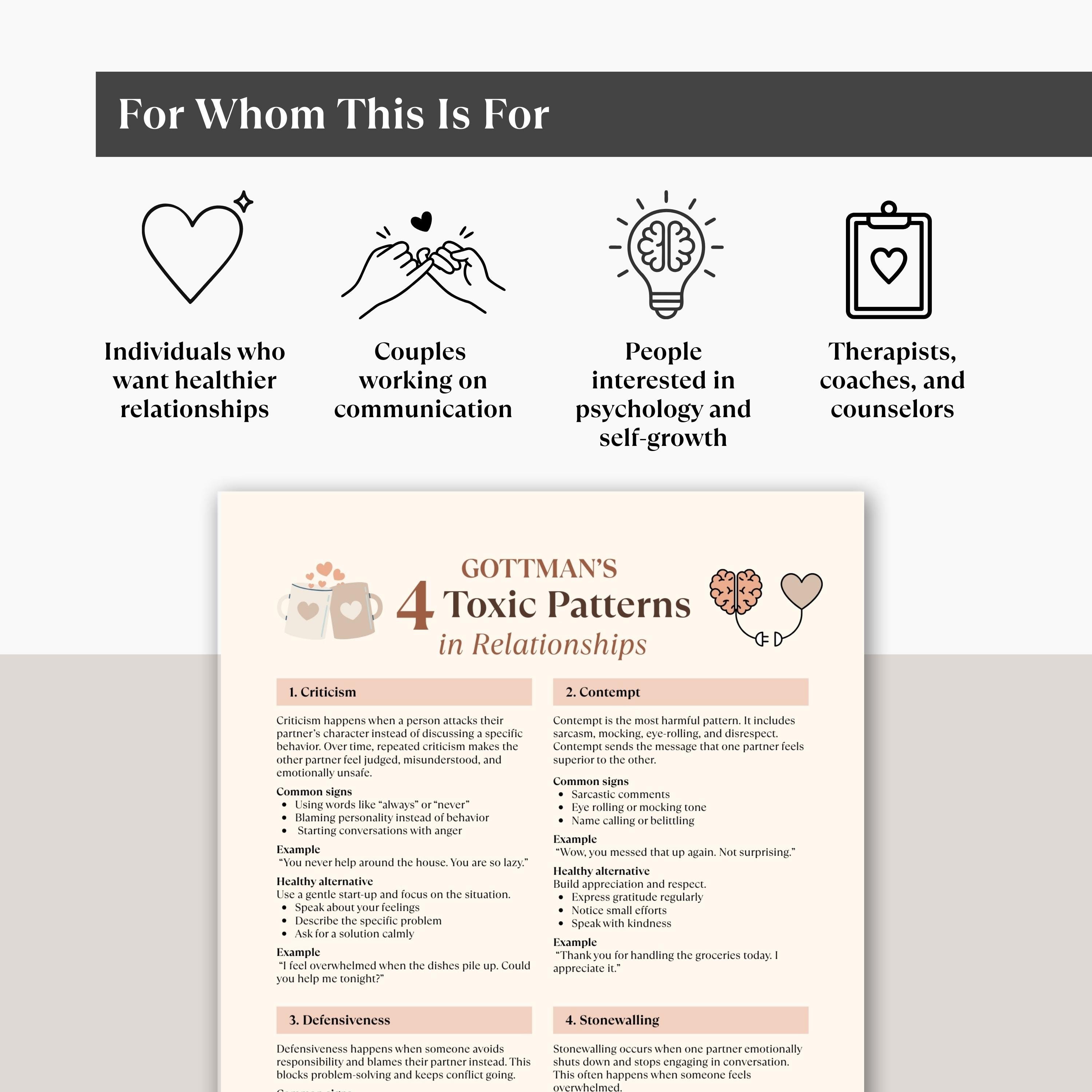 Gottman 4 Toxic Patterns Cheat Sheet, Couples Communication Guide ...