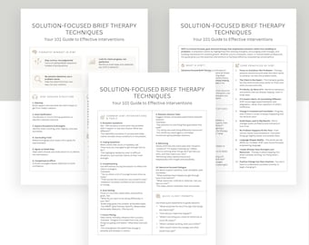 Solution Focused Brief Therapy Techniques Cheat Sheet, SFBT Interventions Guide, Counseling Skills Printable PDF