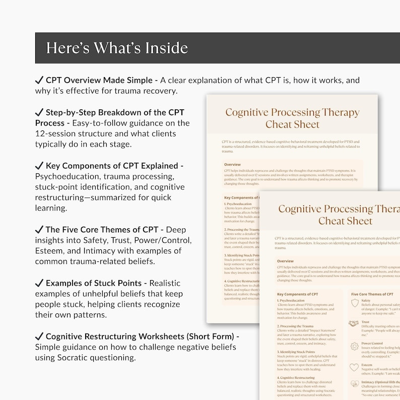 Cognitive Processing Chart Cognitive Processing Therapy Cheat Sheet, Mental Health Guide, CPT ...