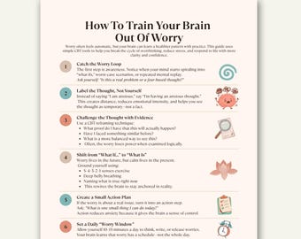 Train Your Brain Out of Worry Cheat Sheet, Anxiety Printable, Overthinking Help Guide