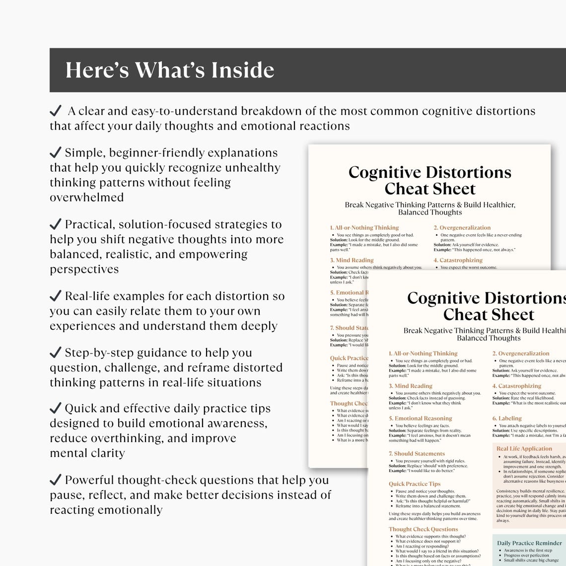 Cognitive Distortions Cheat Sheet Printable, CBT Worksheet, Mental ...