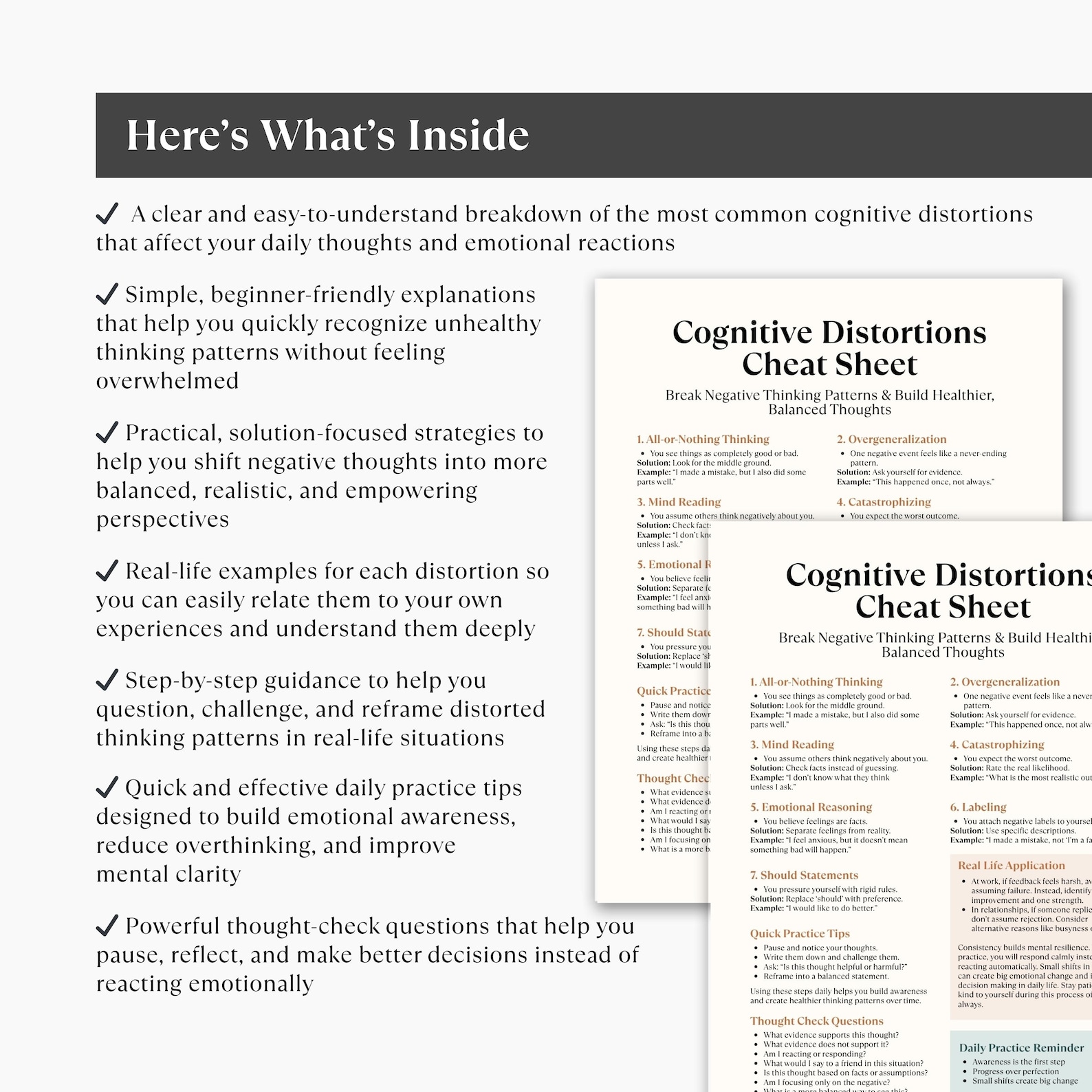 Cognitive Distortions Cheat Sheet Printable, CBT Worksheet, Mental ...
