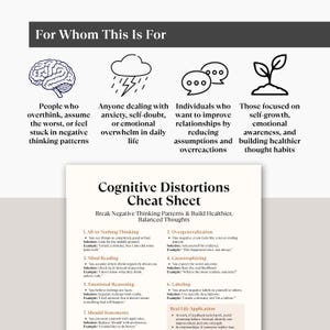 Cognitive Distortions Cheat Sheet Printable, CBT Worksheet, Mental Health, Thought Reframing PDF image 4